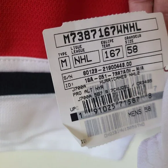 Adidas NHL Carolina Hurricanes Made In CanadaAuthentic Jersey Size 58 White